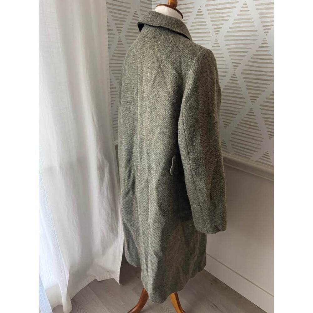 Vintage Women’s Large Green Gray Wool Tweed Trench Utility Coat - Picture 6 of 10